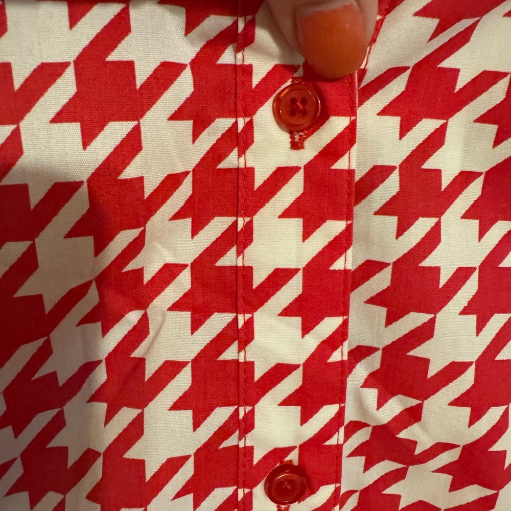 NWT RED/WHITE HOUNDSTOOTH BUTTON DOWN SHIRT LARGE #CL - Picture 2 of 8